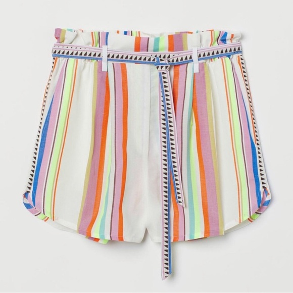 Lemlem H&M Womens High‎ Waist Lightweight Breathable Linen Blend Stripe Shorts S - Picture 1 of 13